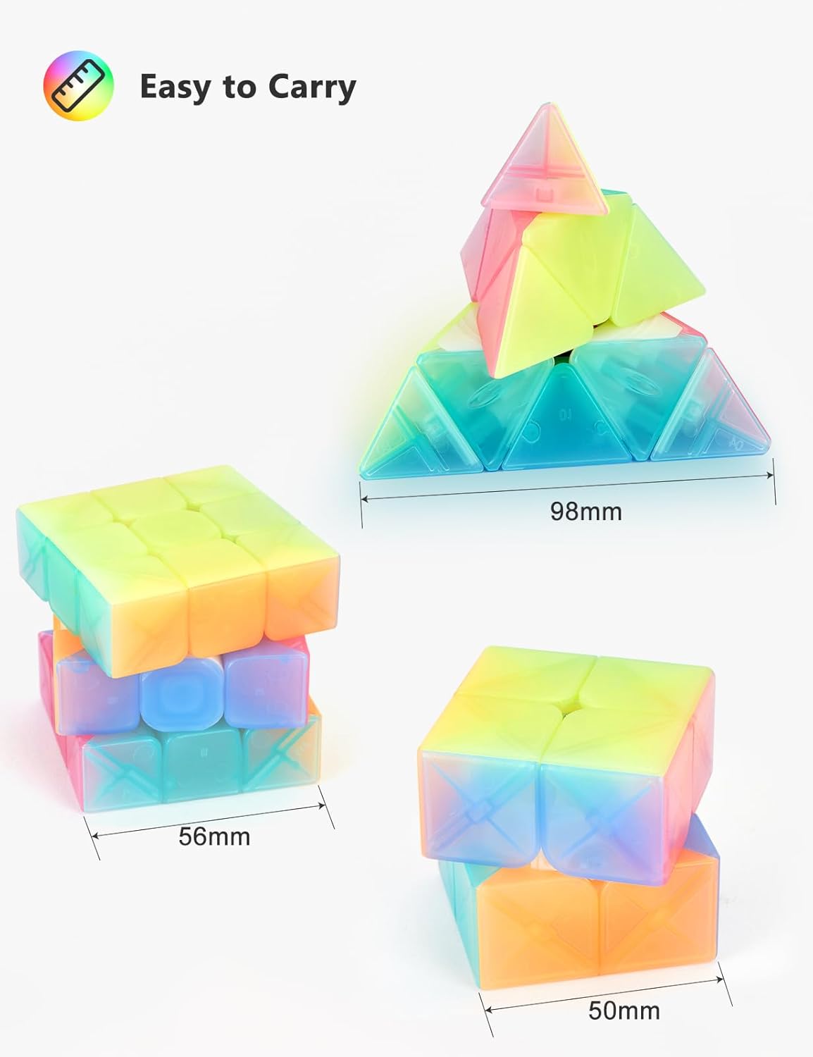 Vdealen Speed Cube Set, 2x2x2 3x3x3 Pyramid Magic Cube Set, Puzzle Cube Toys Birthday Party Christmas Stocking Stuffers Gift for Kids Teens Adults(Carbon Fiber Sticker)
