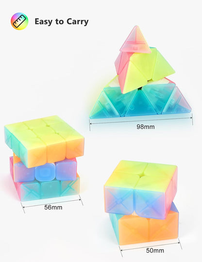 Vdealen Speed Cube Set, 2x2x2 3x3x3 Pyramid Magic Cube Set, Puzzle Cube Toys Birthday Party Christmas Stocking Stuffers Gift for Kids Teens Adults(Carbon Fiber Sticker)