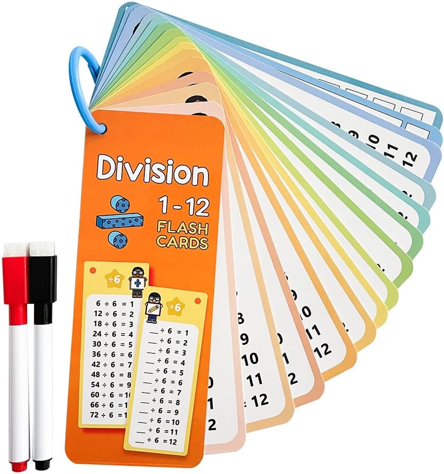 Lachilly 1-12 Multiplication & Division Table Cards Set– Educational Math Flashcards for Kids Self Check Classroom Home Learning Aids Elementary School Montessori Teacher Teaching Aids