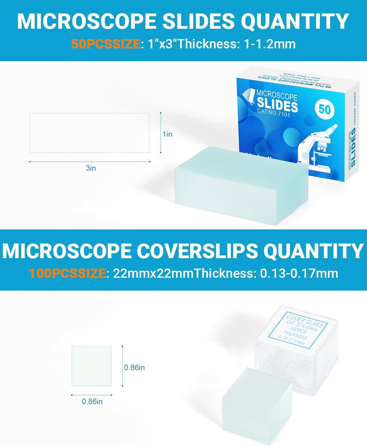 Microscope Slides and Covers Kit – 100 Blank Pre-Cleaned Glass Slides for Microscope, 200 Cover Slips, for Teachers, Students, Families, and Science Enthusiasts