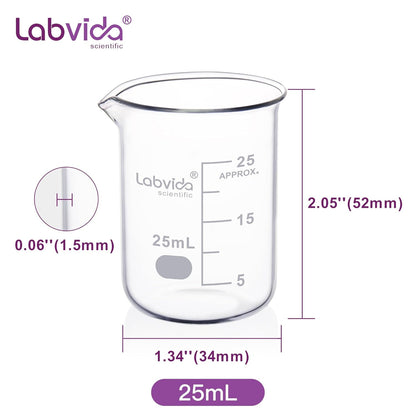 12pcs 50ml Upgrated Thick Glass Beakers, Shot Glass Beaker set, 3.3 Boro Griffin Low Form, Double Scale, LVA003