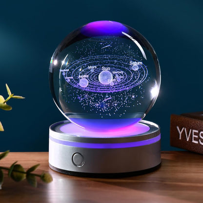 3D Solar System Crystal Ball Universe Glass Ball Space Astronomy Gift Planets Model Science Astrophysics Gifts Solar System Night Light Glass Globe Decor with 12 Colorful Modes Light Base