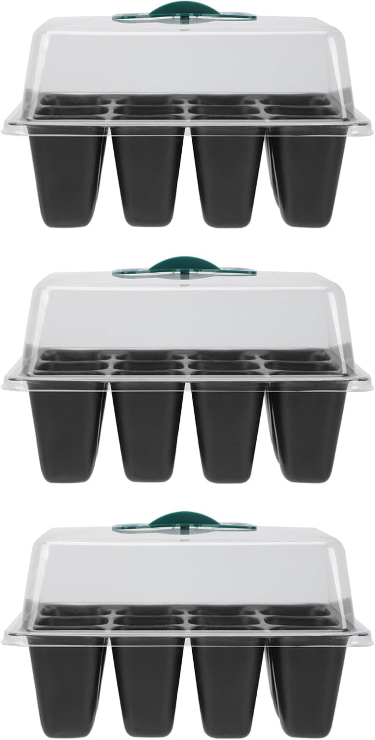 Luxshiny 3pcs Plant Nursery Box with Lid 12-Cell Seed Germination Tray for Garden and Vegetable Planting, Plastic Sprouting Container with Butterfly Clasp, Greenhouse Growing Supplies