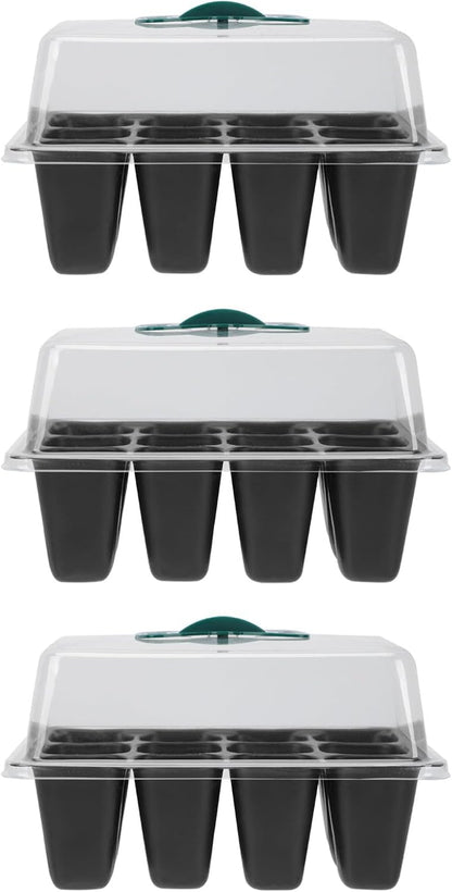 Luxshiny 3pcs Plant Nursery Box with Lid 12-Cell Seed Germination Tray for Garden and Vegetable Planting, Plastic Sprouting Container with Butterfly Clasp, Greenhouse Growing Supplies