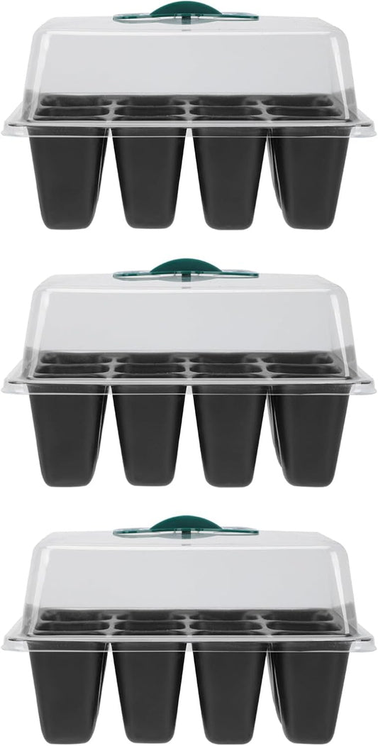 Luxshiny 3pcs Plant Nursery Box with Lid 12-Cell Seed Germination Tray for Garden and Vegetable Planting, Plastic Sprouting Container with Butterfly Clasp, Greenhouse Growing Supplies