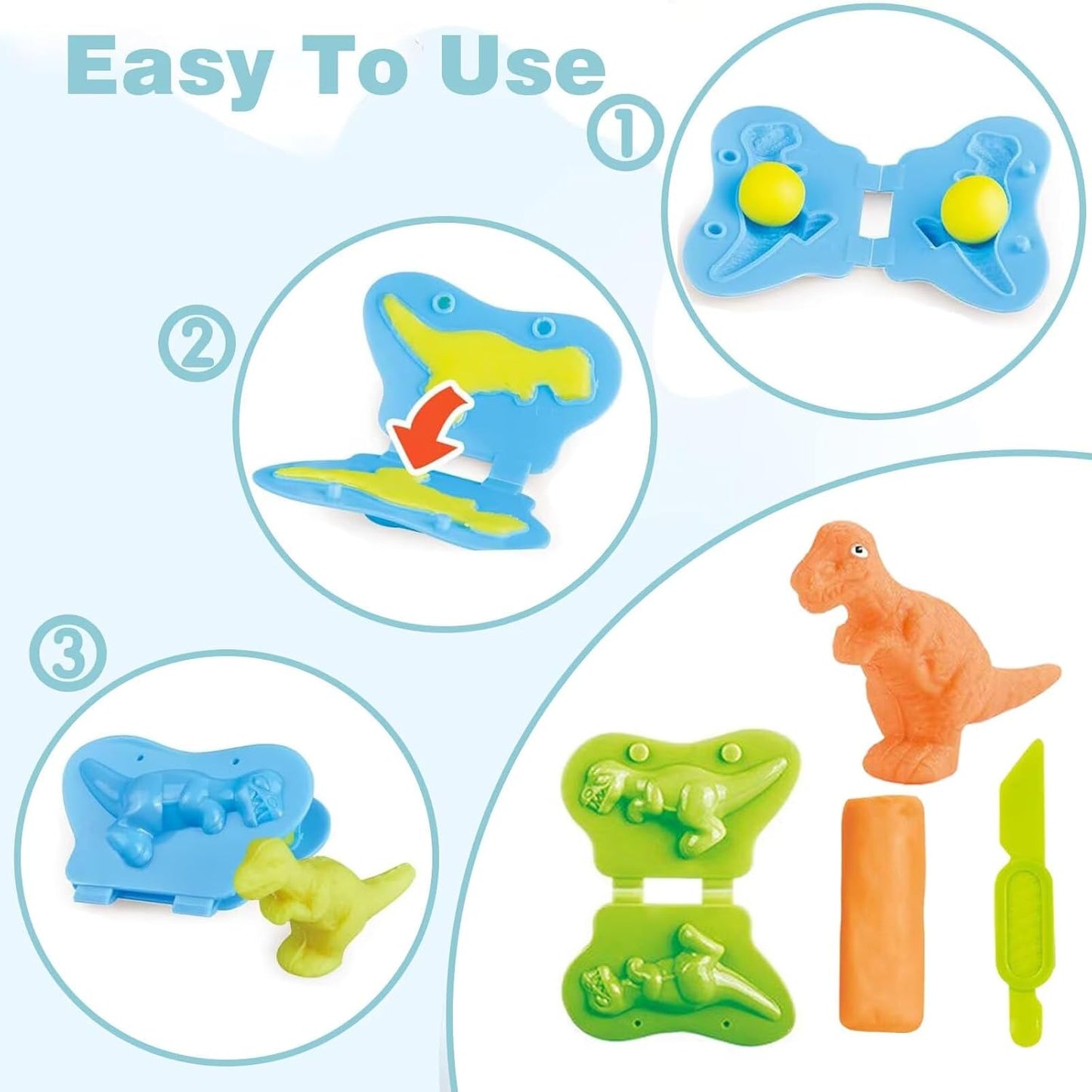 Unleash Creativity with 6 Unique Dino Molds Dough Toys Dough Accessories Set.Ideal as a Gift for Kids Aged 3-4-8 Years