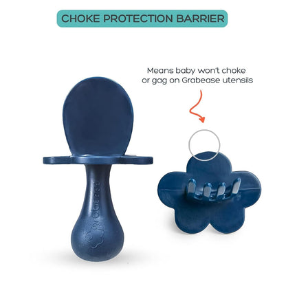Grabease Baby Feeding Utensils - Anti-Choke Collar & Toddler Fork for Ages 1-3 - Easy-Grip Curved Handle Infant Spoon - Dishwasher-Safe Convenience & Baby Cutlery - Teal