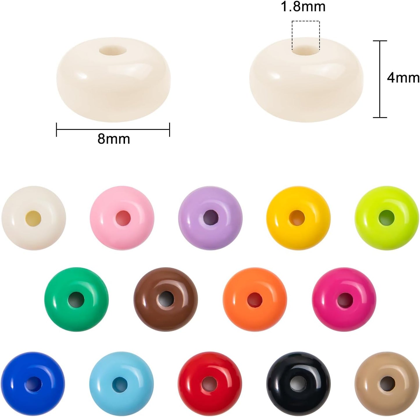 500PCS 8mm Acrylic Lentil Beads, White Abacus Beads Loose Beads for Crafts, Acrylic Spacer Beads for Jewelry Bracelet Necklace Making, Beads for Pens Charms Crafts, Small
