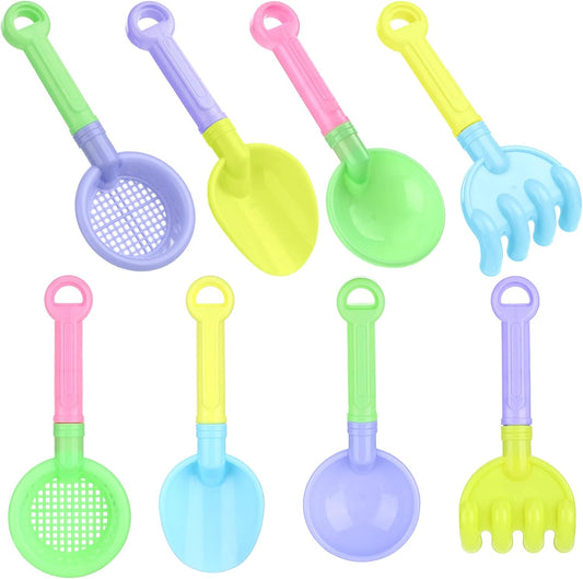 Skylety 8 Pieces Sand Shovels for Kids Colorful Plastic Rake Summer Beach Sand Sifter Shovel for Planting Digging Garden Tool Travel Beach Essentials