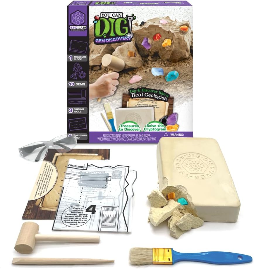 ArtSkills Epic Lab Gem Discovery, Gemstone Dig Kit for Kids, Science Kit for Kids with 10 Real Gemstones for Boys and Girls