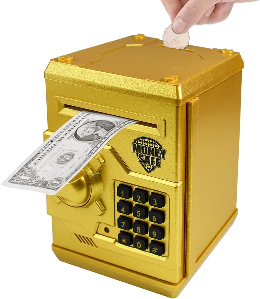 Piggy Bank Electronic Mini ATM for Kids Baby Toy, Safe Coin Banks Money Saving Box Password Code Lock for Children,Boys Girls Best Gift (Silver)