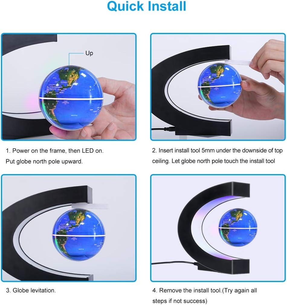 MOKOQI Magnetic Levitating Globe with LED Light, Cool Tech Gift for Men Father Boys and Girls, Birthday Gifts for Kids, Floating Globes World Desk Gadget Decor in Office Home Display (Silver)