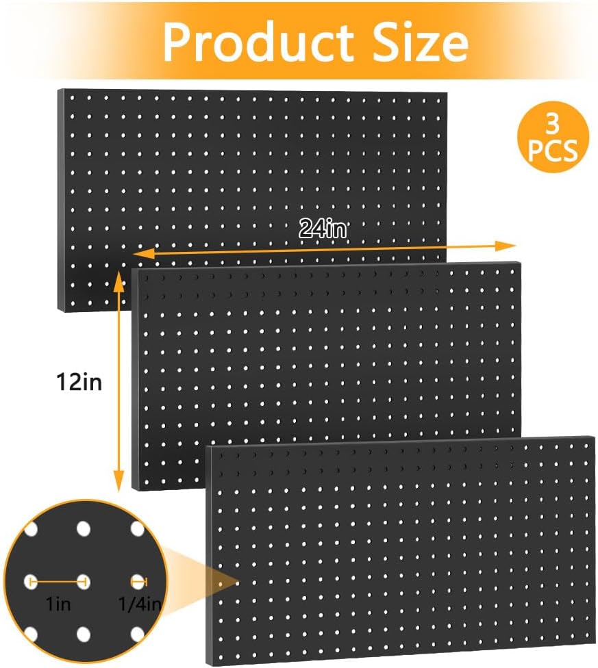 16pcs Pegboard sets, Plastic White Peg board Wall Organizer Kits,4pcs Peg Board and 12 Accessories Modular Hanging, Wall Mount Display Pegboard Panel Sets for Home Office Garage Kitchen Workshop