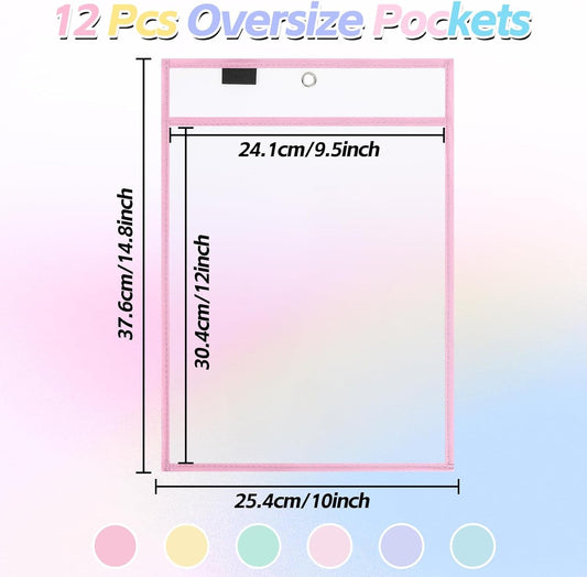 12 Pack Dry Erase Pockets 6 Assorted Colors 8.5 x 11 Inch Clear Plastic Sheet Protectors Dry Erase Pocket Sleeves Teacher School Office Supplies (Vintage)