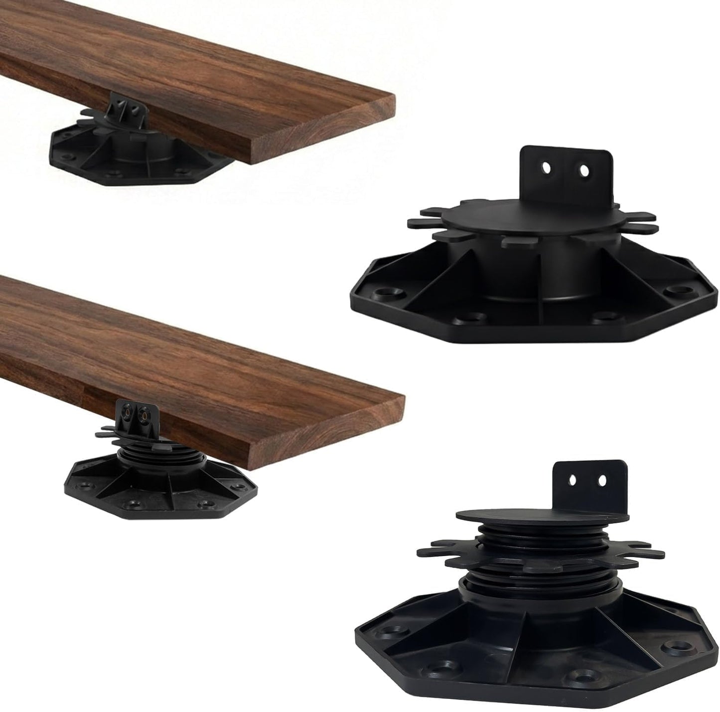 10-Pack Adjustable Deck Support Pedestal for Floating Deck Platform, Height Adjustment Range from 1-3/16" to 2-3/8", Black, Durable Deck Blocks, Easy Installation, Versatile Use