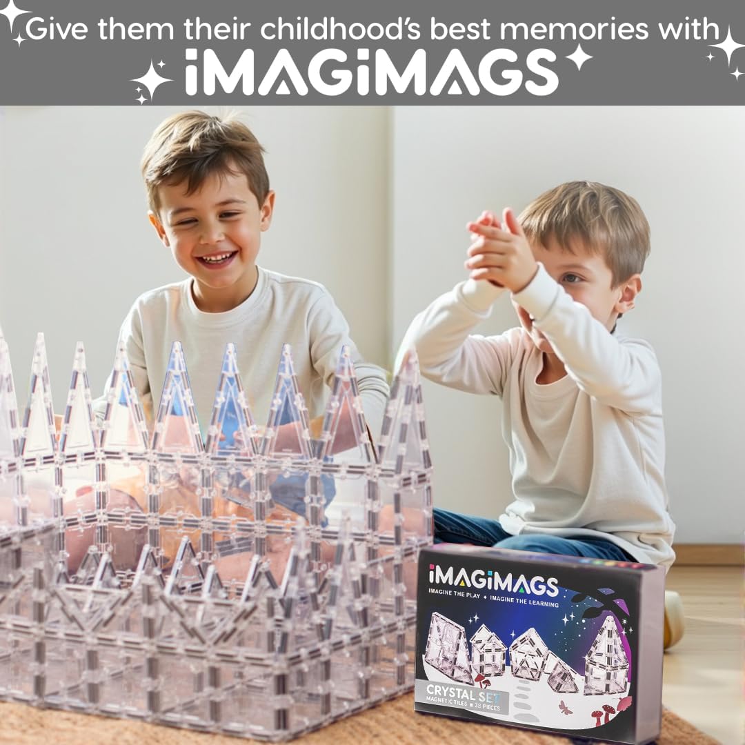 Magnetic Building Tiles, 38 Piece Transparent Clear Crystal Set for Boys Girls Kids, Educational Creative Learning Activity Building Block Toddler Toys, STEM, Children Ages 3 Years +