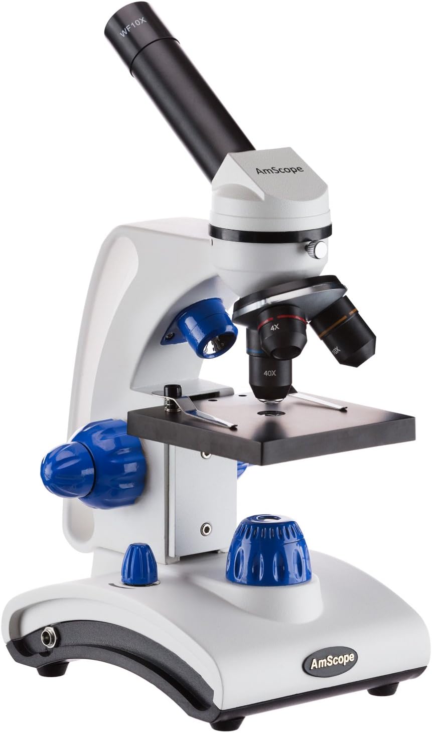 AmScope M162C-2L-PB10-WM-SP14-50P100S 40X-1000X Beginners Microscope Kit for Kids & Students w/Complete Science Accessory Kit + World of The Microscope Book