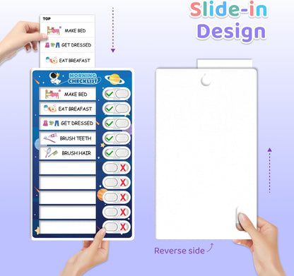Upgraded Slider 3 in 1 Bedtime/Morning/Daily Routine Chart for Kids, Magnetic Chore Chart for Kids, Visual Schedule for Kids Toddlers Schedule Board for Home