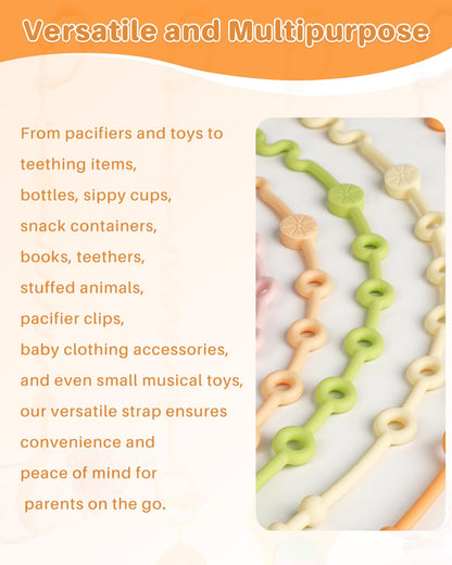 LittleHugs Toy Straps for Baby, 5pcs Adjustable Toy Holder for Stroller Accessories, Silicone Tether Pacifier Clip, No Throw Travel Essential Leash for High Chair, Car Seat (5-Pack)