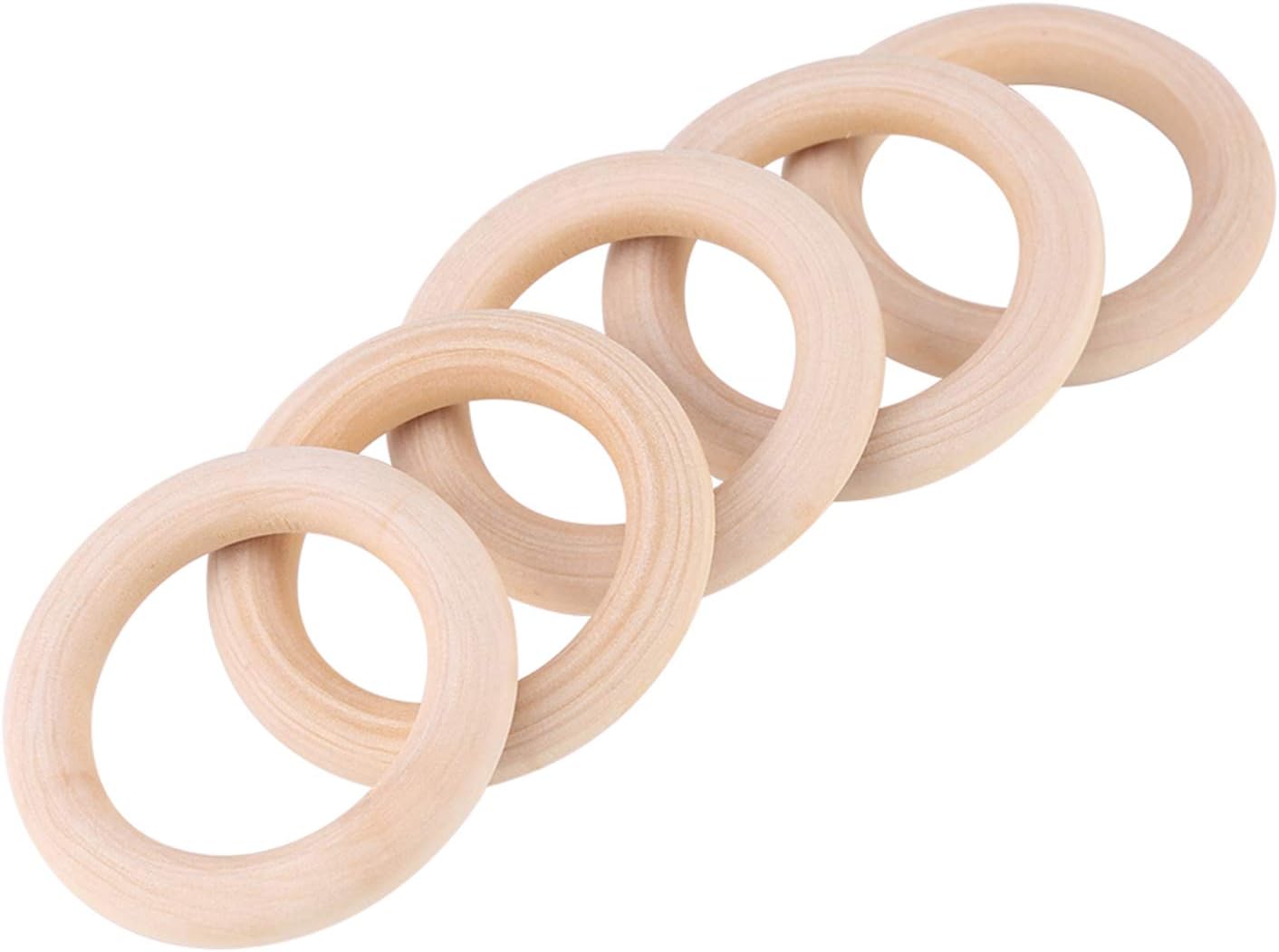 Watris Veiyi 50Pcs Natural Wood Rings, Wooden Rings for Crafts, Unfinished Wood Circles, 50mm Smooth Wooden Rings for Macrame Rings Knitting Jewelry Making