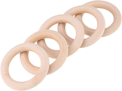 Watris Veiyi 50Pcs Natural Wood Rings, Wooden Rings for Crafts, Unfinished Wood Circles, 50mm Smooth Wooden Rings for Macrame Rings Knitting Jewelry Making