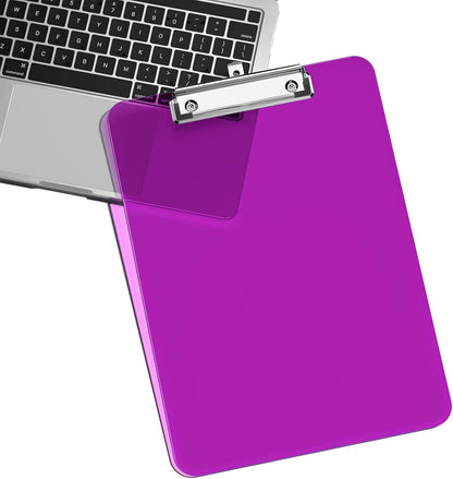 Rimilak Plastic Clipboards with Low Profile Metal Clip, Translucent Board, 12.5 x 9 In Letter Size, Office Supply, Back to School, Pink