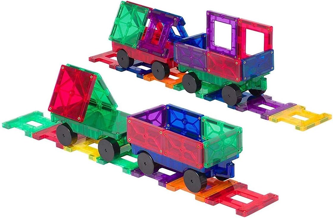 Playmags Magnetic Tiles for Kids 100-Piece Set, STEM Educational Building Blocks Toys for Kids, Includes Click-in ABC Learning Tiles, Gift for Boys & Girls, Add on Magnetic Figures, Car Set Available