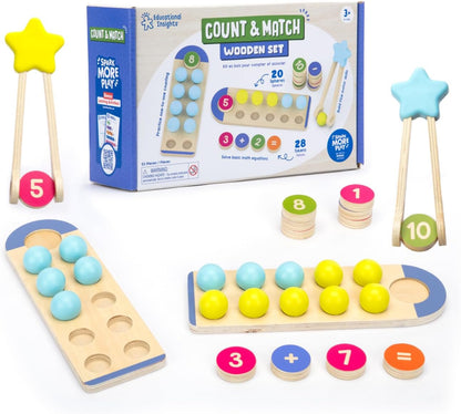 Educational Insights Count & Match Wooden Set – Counting Toys for Kids, Preschool Math Manipulatives & Fine Motor Skill Games, Toddler Learning Toys, Montessori Number Sets for Toddlers Ages 3+