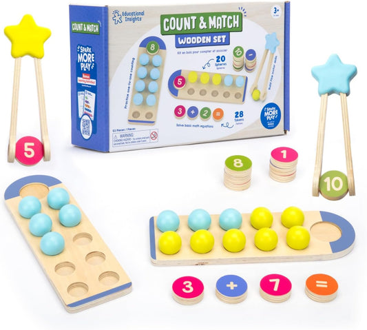 Educational Insights Count & Match Wooden Set – Counting Toys for Kids, Preschool Math Manipulatives & Fine Motor Skill Games, Toddler Learning Toys, Montessori Number Sets for Toddlers Ages 3+