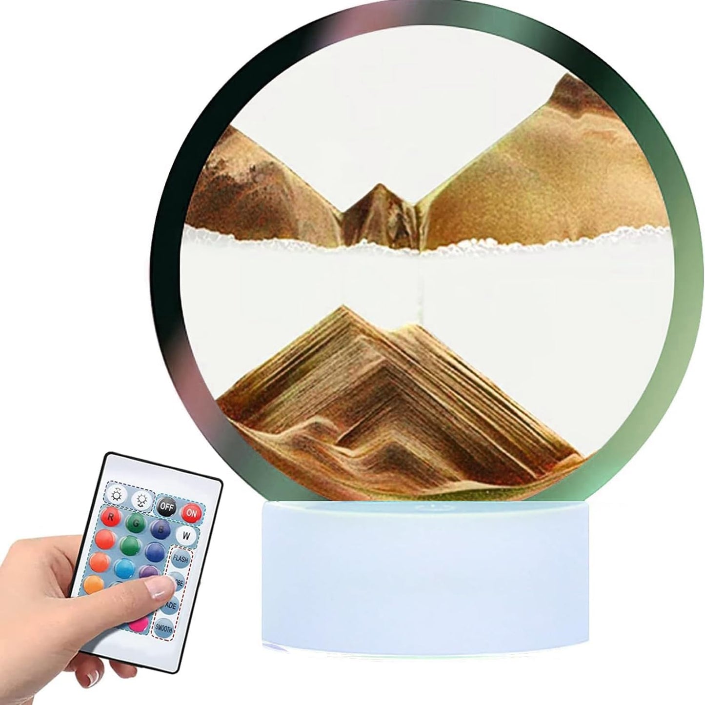 Moving Sand Art Picture Round Glass 3D Deep Sea Sandscape in Motion Display Flowing Sand Frame, Large Desktop Art Toys, Home & Office Desktop Decorations(Black, RC-Crotrol)