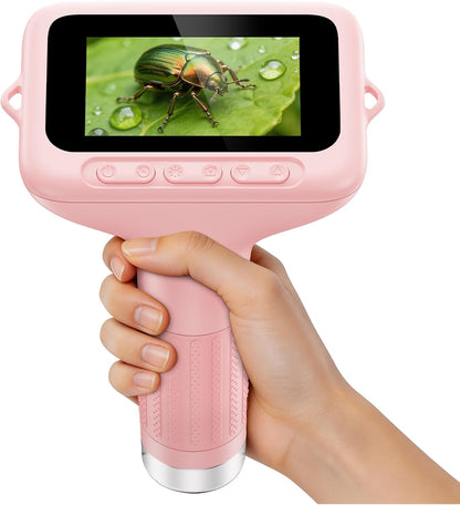 1000X Handheld Digital Kids Microscope with 3.0" IPS Screen, USB-Powered STEM Educational Science Toy with 8 LED Lights & Photo/Video Capture, Portable Learning Gift for Boys & Girls(White)