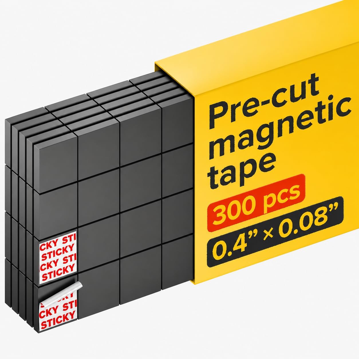 Hyper-Sticky Magnets with Adhesive Backing (300 pcs) - Strong Magnetic Squares for Whiteboard, Fridge, Crafts - Easy to Cut Stickers for Planning and Organization - Science Education Magnets