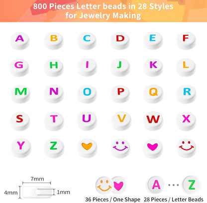 ARTDOT 800 Pieces Assortment Letter Beads for Friendship Bracelets Making Kit, 28 Styles Jewelry Making Supplies Alphabet Beads Set Preppy Crafts Art