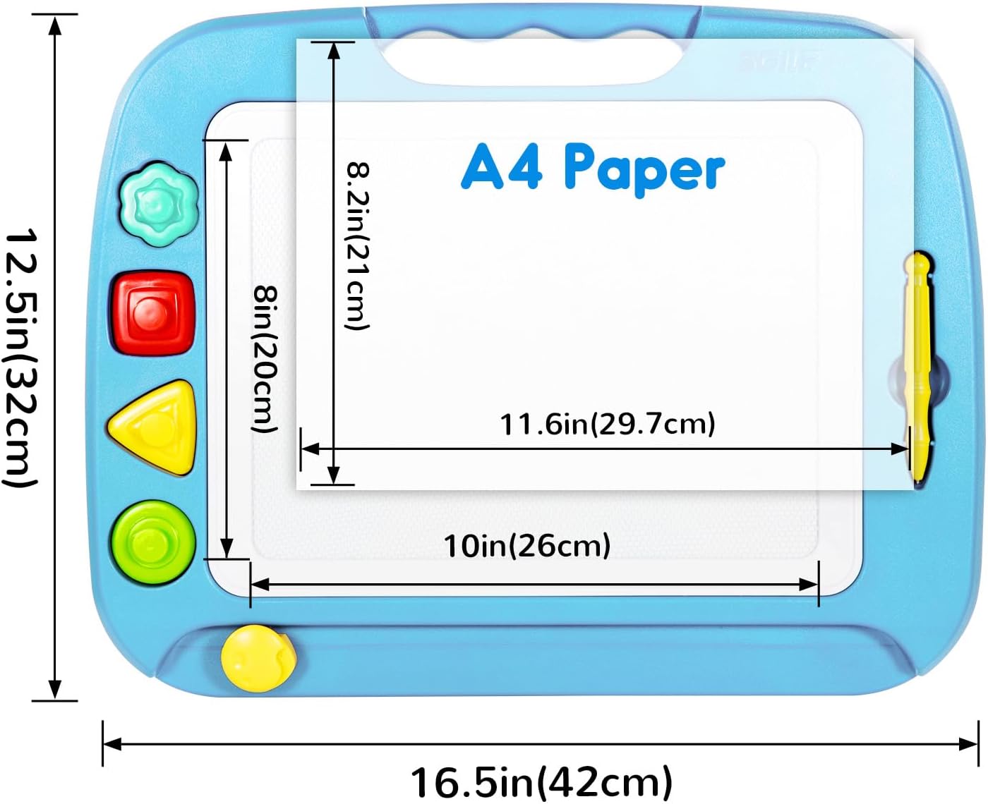 SGILE Toddler Toys for Kids, Large Magnetic Drawing Board for Birthday Gift, Toys for 1 2 3 4 Year Old Girls Boys, Etch & Sketch Pad with 4 Stamps, Learning and Educational, 16 ×13 in, Blue