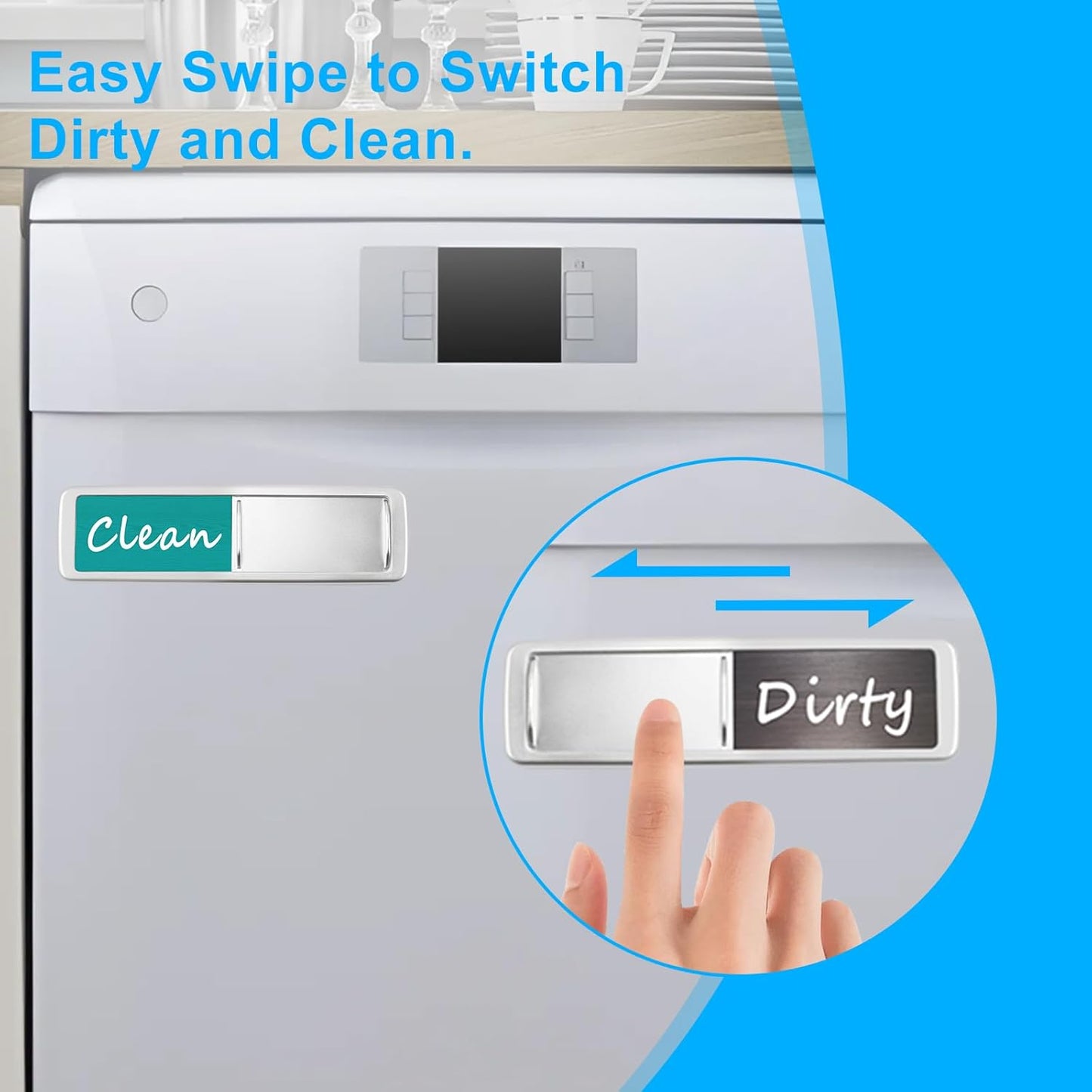 Dishwasher Magnet Clean Dirty Sign, Slide Strong Clean and Dirty Refrigerator Magnet Indicator for Dishwasher, Non-Scratch, Easy to Read, Self-Adhesive for Non-Magnetic Dishwasher（LightGray Brown）