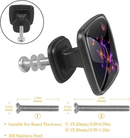 4 Pack Cabinet Knobs Drawer Pulls, 30mm Round ABS Glass Drawer Hardware Growing Purple Butterflies Cabinet Handles with Screws for Dressers Kitchens Cupboard