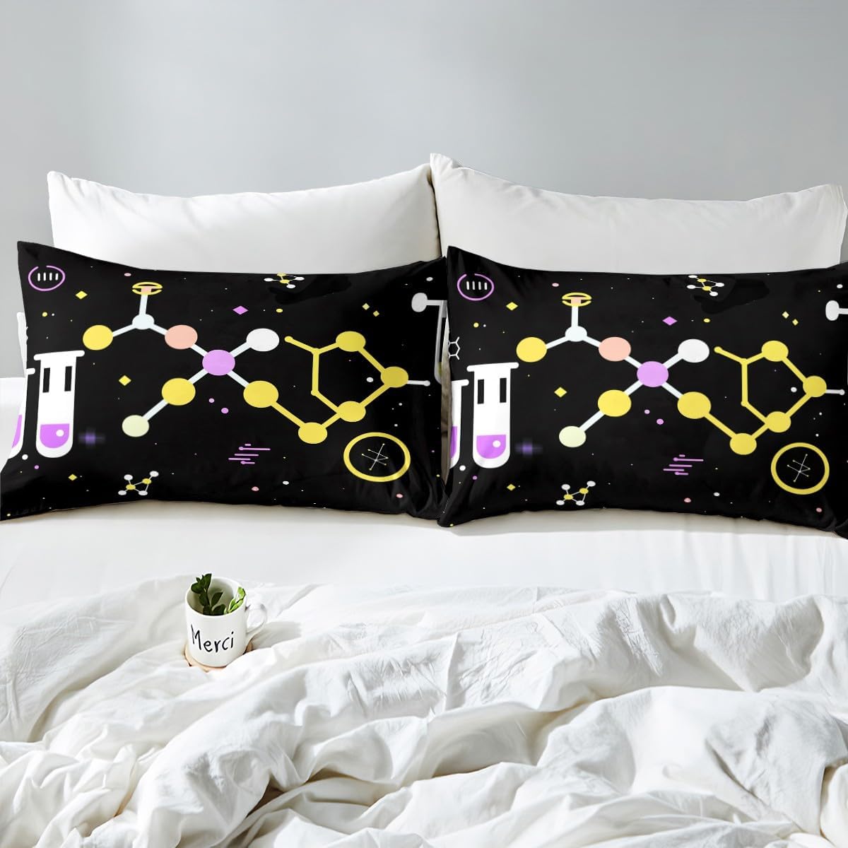 Chemistry Bed Sheets for Kids Teens Girls Boys,Chemical Experiment Fitted Sheet Twin,Science Themed Sheets for Math Lovers,Chemistry Lab Bedding Set,White and Black