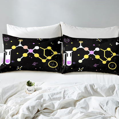 Chemistry Bed Sheets for Kids Teens Girls Boys,Chemical Experiment Fitted Sheet Twin,Science Themed Sheets for Math Lovers,Chemistry Lab Bedding Set,White and Black