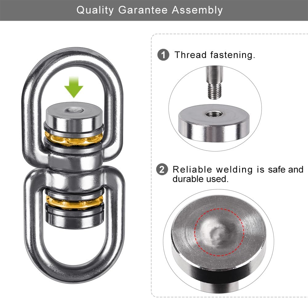 SELEWARE Silent Bearing Swing Swivel, 360° Rotational Device Hanging Accessory with Removeable Buckle for Tree Swing, Hammock Chair, Climbing Rope, Yoga, Kids Swing Swivel 1200LB Capacity, 2 Pack