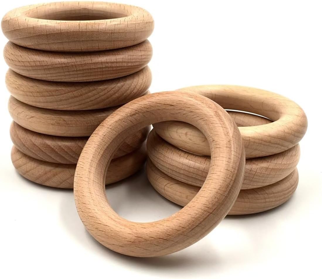 Natural Beech Wood Rings, 10 Pcs Unfinished 6cm Solid Wooden Rings Circles Without Paint for Craft, Connectors Jewelry Making
