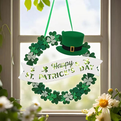 AOMOONOA Lighted St. Patrick’s Day Wreath for Front Door, Battery Operated Shamrock Wreaths with Timer, Wooden Foldable Wreath with Magnetic Word Signs for Irish Holiday Outdoor, Wall Decor
