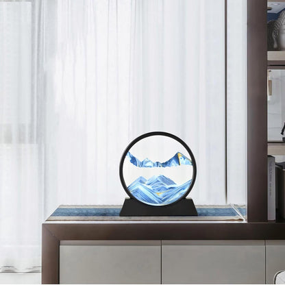 BGFJYUK Moving Sand Art Picture in Motion, Round Tempered Glass 3D Deep Sea Sandscapes with Display Flowing Sand Frame for Relaxing Desktop Home Office Work Décor for Kids Adults （Blue, 7inch