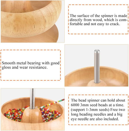 hobbyworker Upgrade Wooden Bead Spinner with 2 Pcs Big Needles,8000 Pcs Seed Beads and 1 Surprise Gift Pack for Jewelry Making Tools,Quickly Stringing Beads Tool, Manual Operated