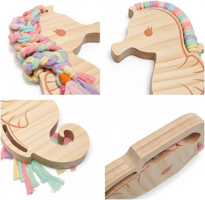Eray Wooden Unicorn Lacing Montessori braiding Toys for Kids DIY Toy Plane Activities Car Travel Toy Educational Learning Threading for Fine Motor Skills