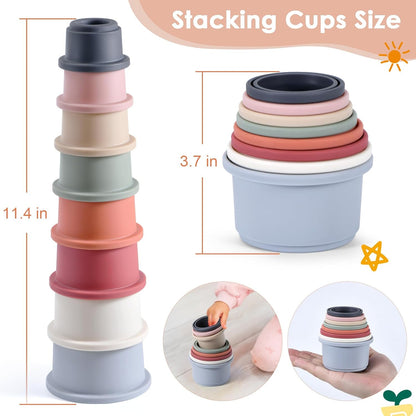 ZYFLSQ Stacking Cups Baby Toy, Nesting Cups 8 Pcs with Pattern for Kid Baby 6 Months and Up Montessori Bath Toys