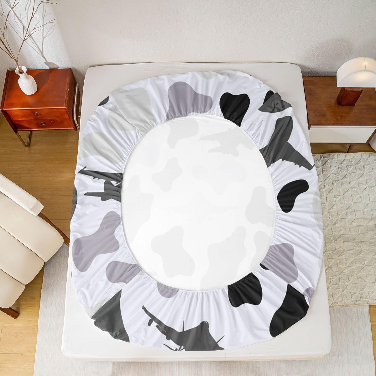 Manfei Musical Kids Fitted Sheet Full Size, MusicalGuitar Radio Drum Kit Headset Print Bedding Set 3pcs for Boys Girls, Rock Music Bed Cover with 2 Pillowcases, Soft Polyester Bedding, No Top Sheet