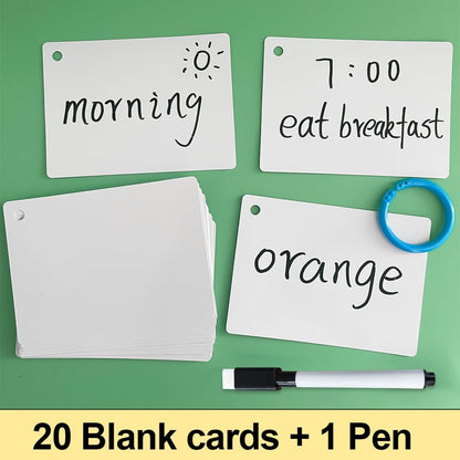Lachilly 20Pcs Dry Erase Index Cards – Laminated Cards for Versatile Use, Reusable Blank Cards for Home, Work, and School - Cardstock 3.1“ x 4.3“ with Convenient Hole Punch and Storage Ring
