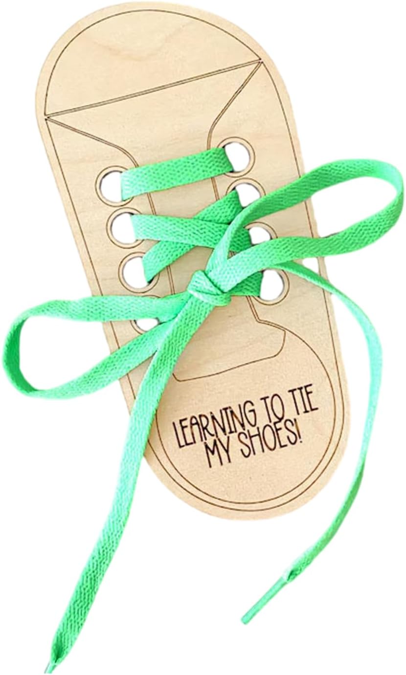 Portable Wooden Lacing Shoe Toy with Colorful Shoelace Tying Practice Board for Parent Skill Development Early