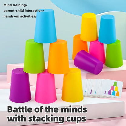 Quick Cups Games for Kids Intellectual Flying Stack Cups,Stacking Cups Games Parent-Child Interactive Game with 24 Picture Cards, 30 Cups