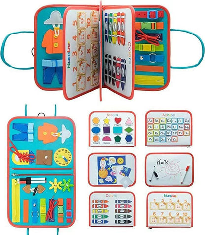 Montessori Space Busy Board, 8-Side Felt Activity Board, Toddler Fine Motor Skill Toy